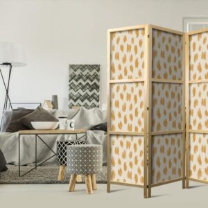 Parawan japoński - Rysowany wzór w cętki i kropki - w odcieniach pomarańczowych i ecru