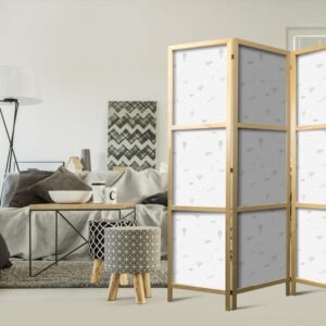 Parawan japoński - Rysunek - samoloty - balony i sterowce na tle nieba pełnego ptaków