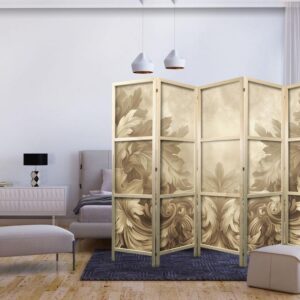 Parawan japoński - Rzeźbione ornamenty barokowe - bogata kompozycja w kolorach sepii