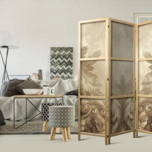 Parawan japoński - Rzeźbione ornamenty barokowe - bogata kompozycja w kolorach sepii