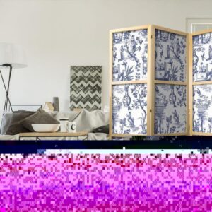 Parawan japoński - Rzym i botanika - niebieski wzór z motywem greckim i roślinnym