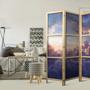 Parawan japoński - Słońce w ukryciu: złote oblicze nieba nad chmurnym morzem