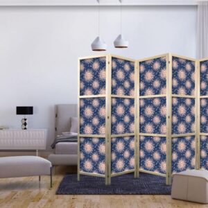 Parawan japoński - Słoneczne Wzory - powtarzający się motyw słońca na granatowym tle