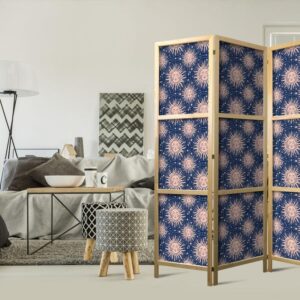 Parawan japoński - Słoneczne Wzory - powtarzający się motyw słońca na granatowym tle