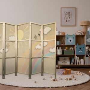 Parawan japoński - Wakacyjne niebo - tęcza w słoneczny dzień i odlatujące ptaszki