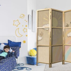 Parawan japoński - Wakacyjne niebo - tęcza w słoneczny dzień i odlatujące ptaszki