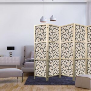 Parawan japoński - Wśród różowych krzaczków - białe i beżowe zające na kwitnącej polanie