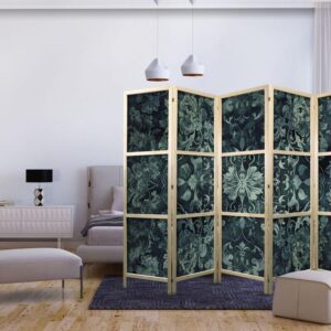 Parawan japoński - Wzór orientalny dywanowy - szmaragdowe ornamenty i przetarte wzory