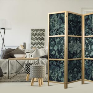 Parawan japoński - Wzór orientalny dywanowy - szmaragdowe ornamenty i przetarte wzory