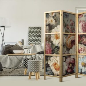 Parawan japoński - Zapach natury - piękne ogrodowe kwiaty w pastelowych kolorach