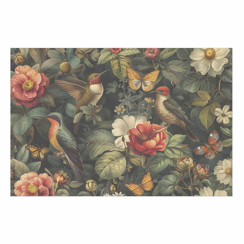 Plakat - Kwiaty ptaki i motyle - ilustracja w stylu vintage