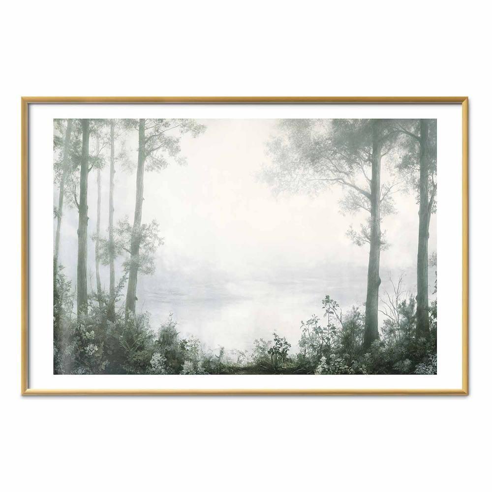 Plakat - Lasek i staw w spatynowanej zieleni