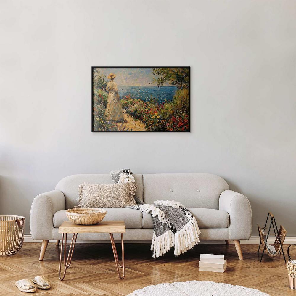 Plakat - Nostalgiczna impresja - zamyślona kobieta kontempluje krajobraz