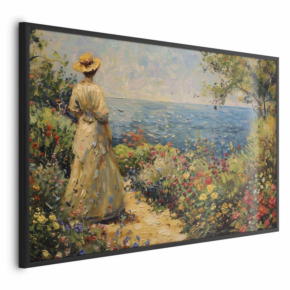 Plakat - Nostalgiczna impresja - zamyślona kobieta kontempluje krajobraz