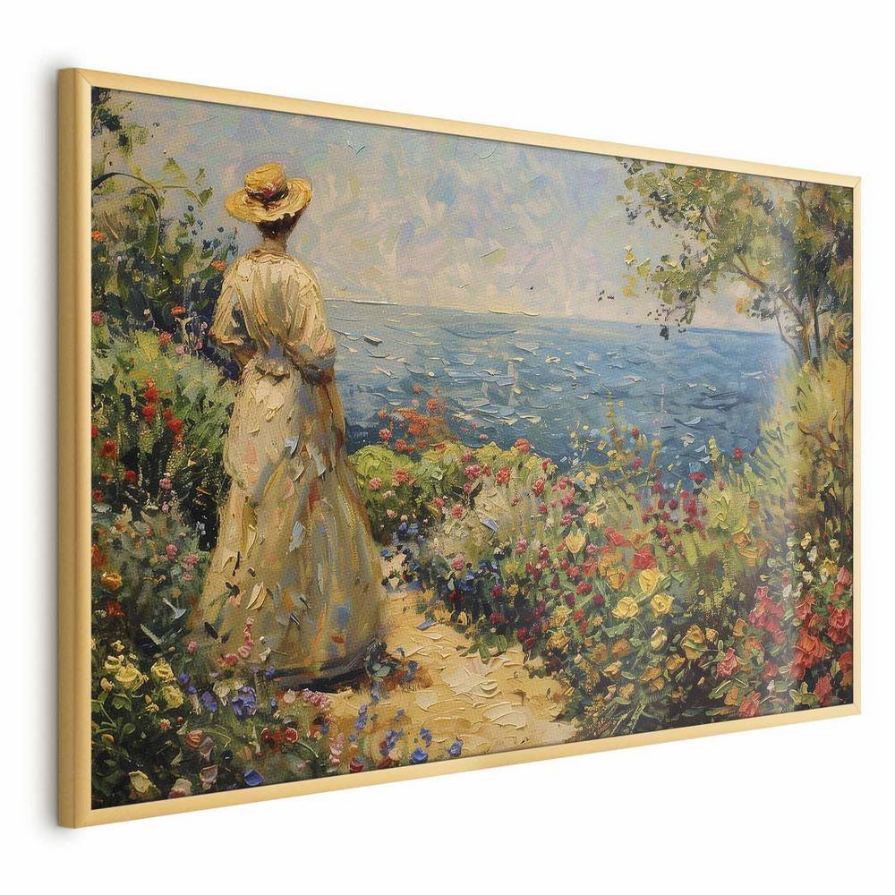 Plakat - Nostalgiczna impresja - zamyślona kobieta kontempluje krajobraz