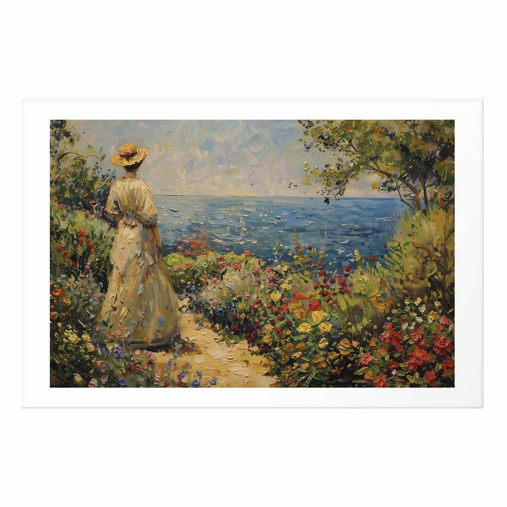 Plakat - Nostalgiczna impresja - zamyślona kobieta kontempluje krajobraz