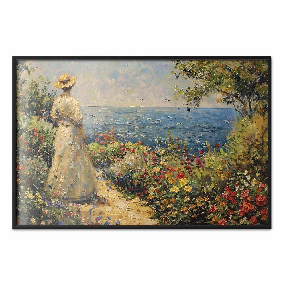 Plakat - Nostalgiczna impresja - zamyślona kobieta kontempluje krajobraz