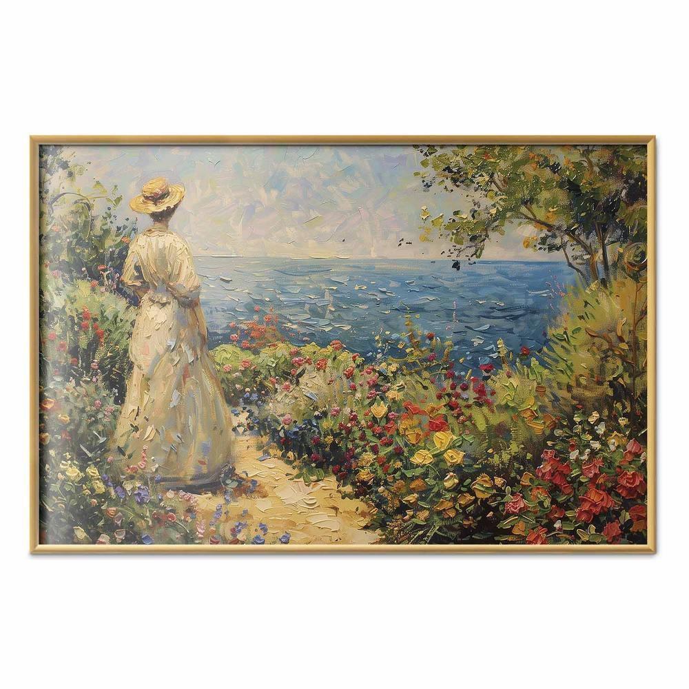 Plakat - Nostalgiczna impresja - zamyślona kobieta kontempluje krajobraz