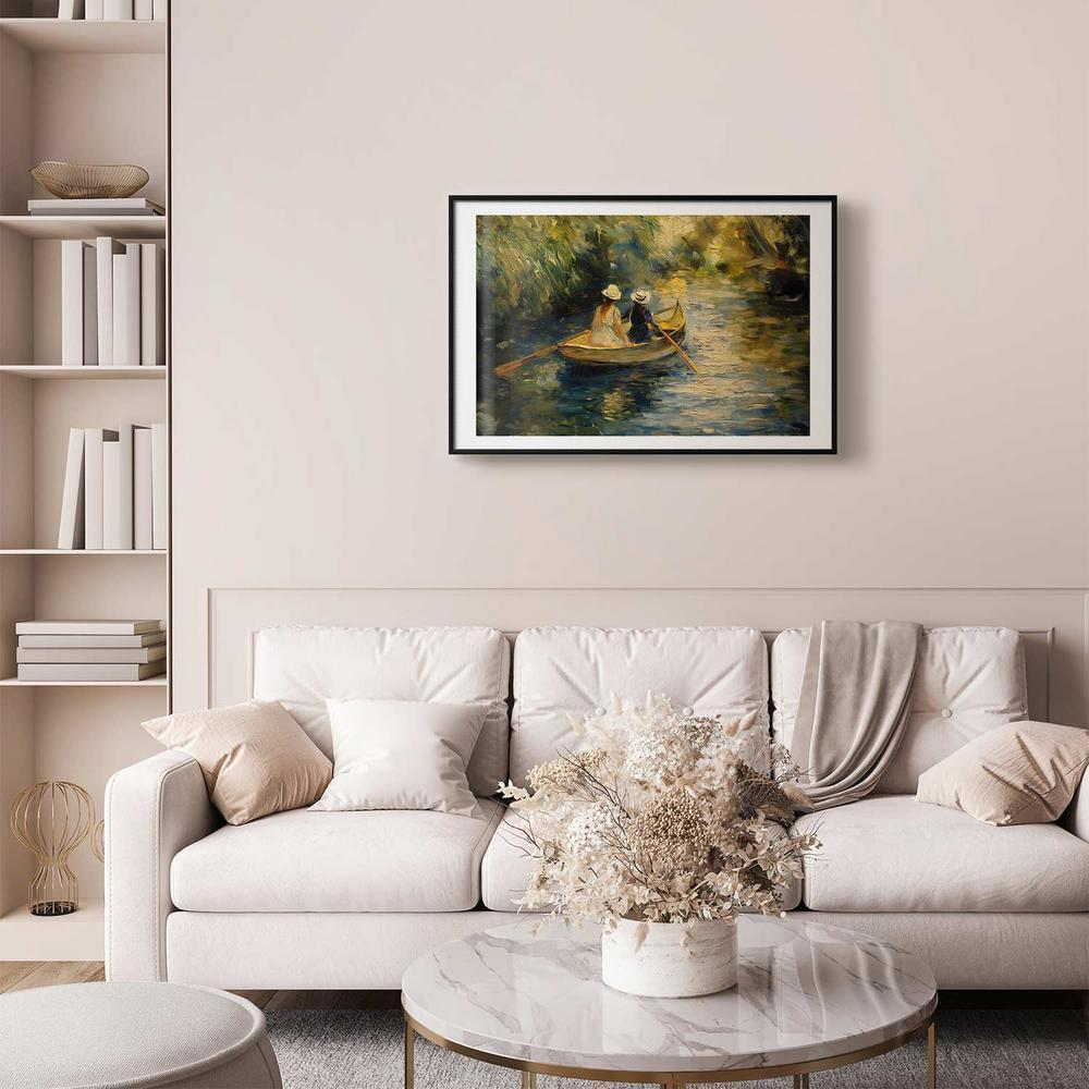 Plakat - Przeprawa łódką - obraz dwóch kobiet płynących łódką na rzece