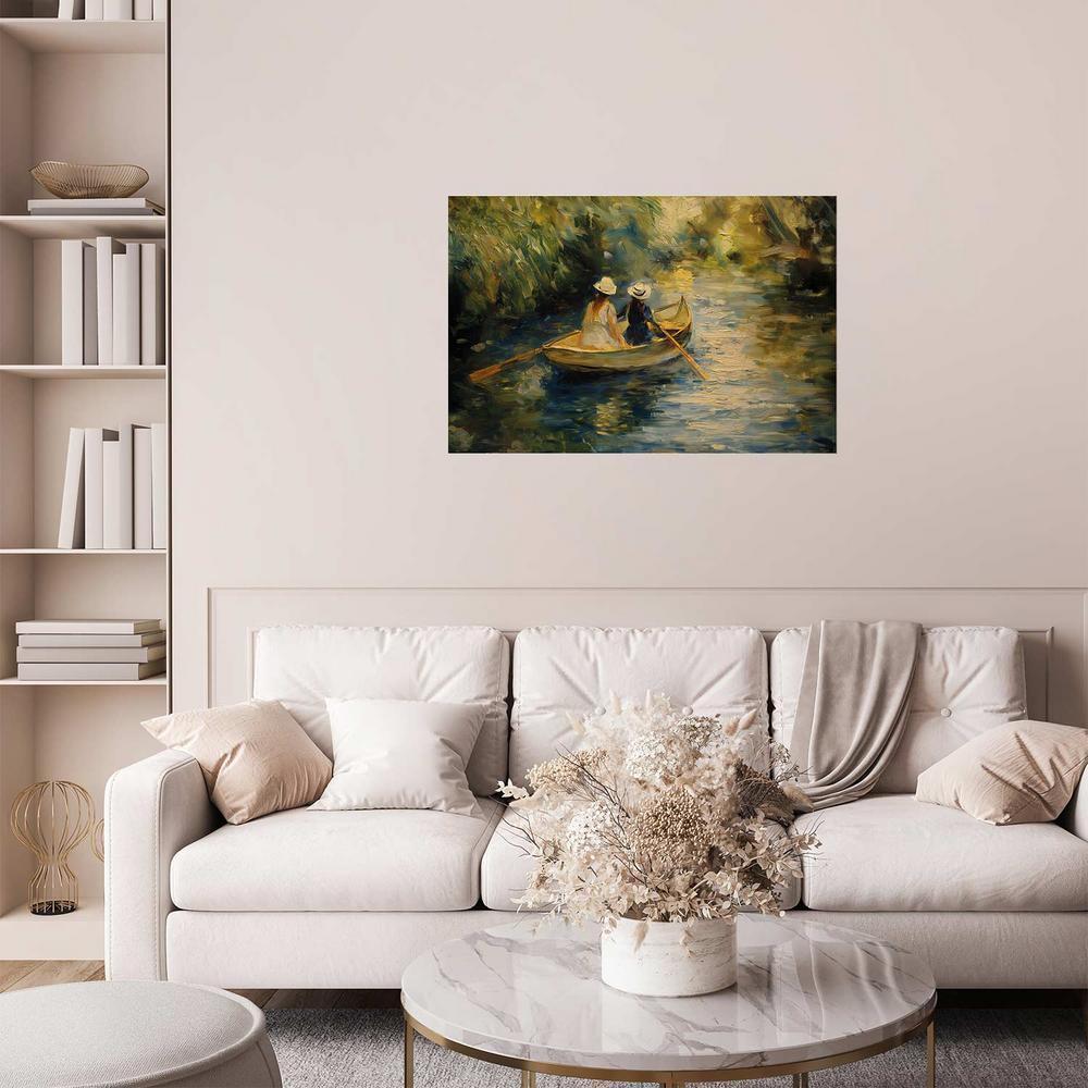 Plakat - Przeprawa łódką - obraz dwóch kobiet płynących łódką na rzece