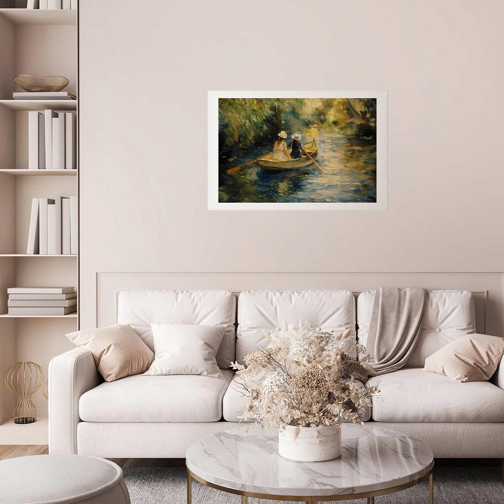 Plakat - Przeprawa łódką - obraz dwóch kobiet płynących łódką na rzece