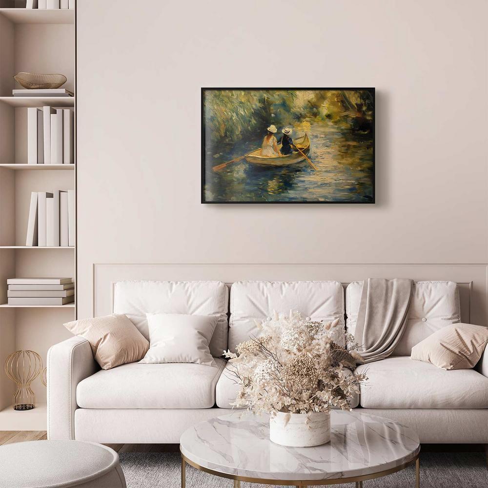 Plakat - Przeprawa łódką - obraz dwóch kobiet płynących łódką na rzece