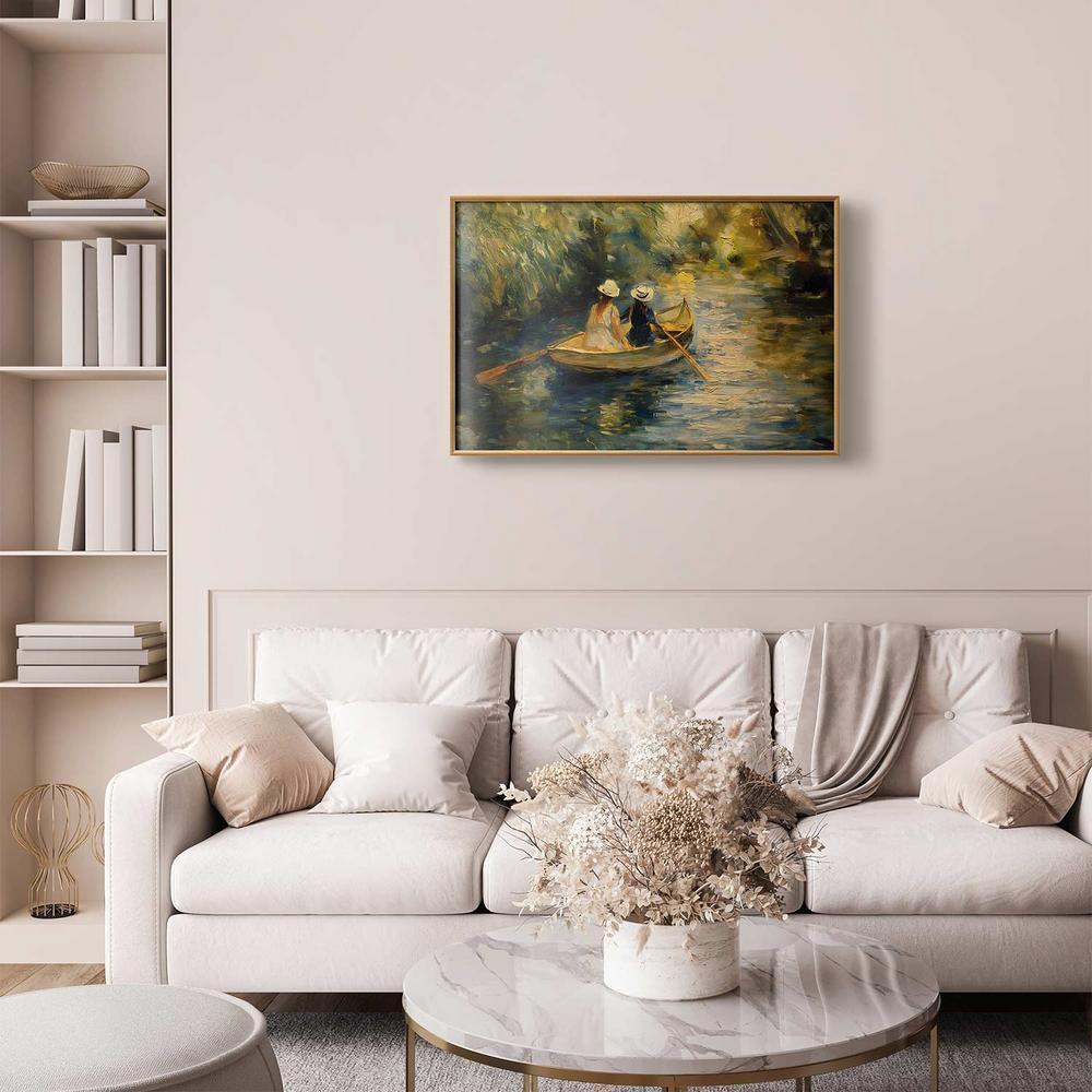 Plakat - Przeprawa łódką - obraz dwóch kobiet płynących łódką na rzece