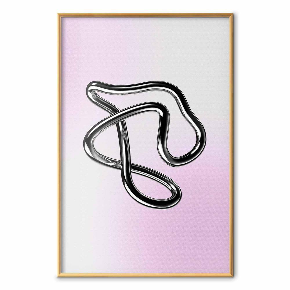 Plakat - Srebrne Zawiłości - płynna metaliczna figura na gradientowym tle