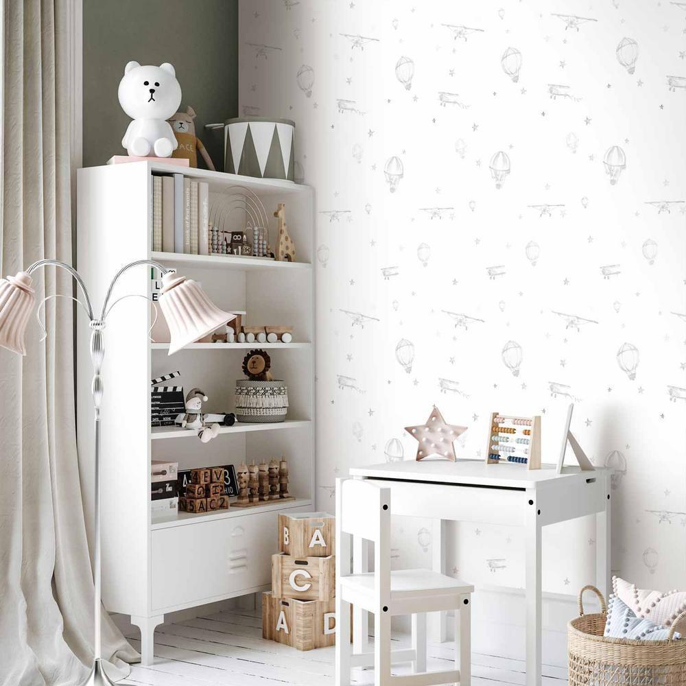 Tapeta - Akwarela - samoloty i balony namalowane na białym tle nieba