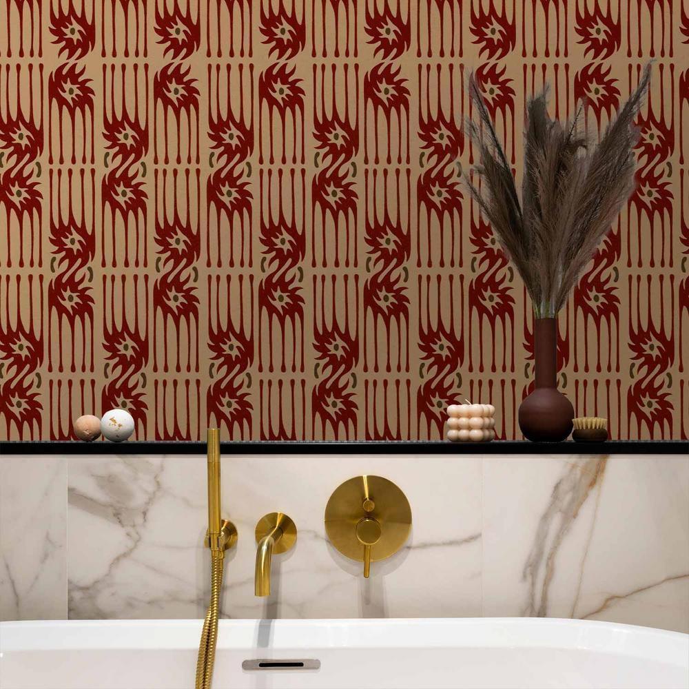 Tapeta - Czerwone pazury - nieregularne kształty na papierowym tle