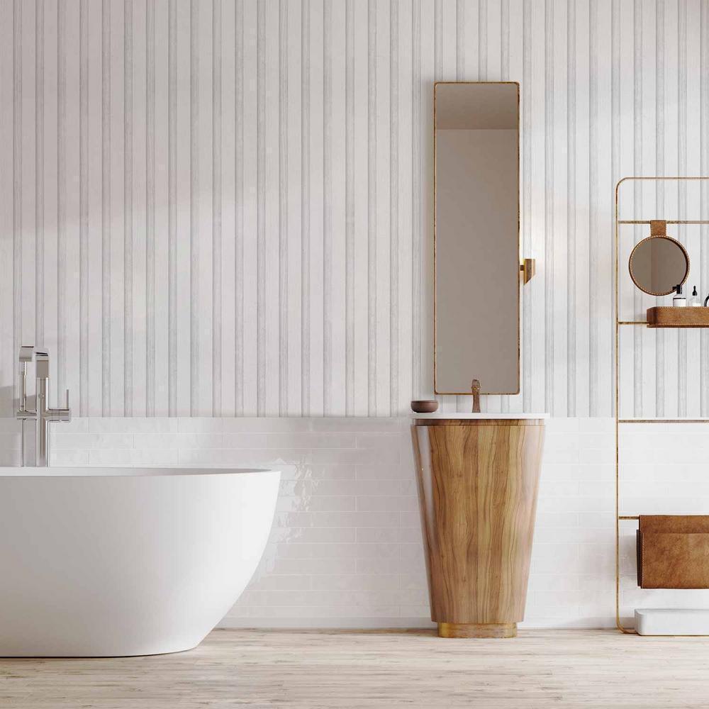 Tapeta - Drewniana Tekstura - symetryczne pionowe linie na białym tle