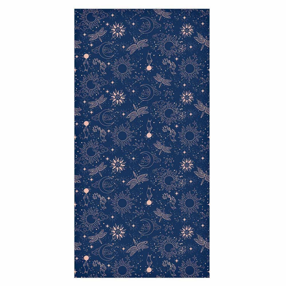 Tapeta - Kosmiczna Fantazja - wzór z słońcami - księżycami i ważkami na ciemnym tle