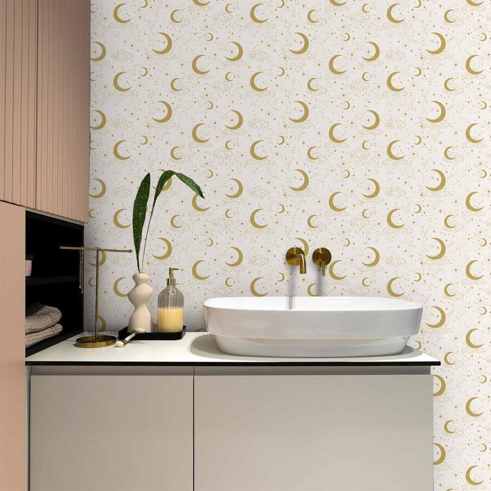 Tapeta - Księżycowe Noce - delikatne księżyce i chmury w ciepłej tonacji