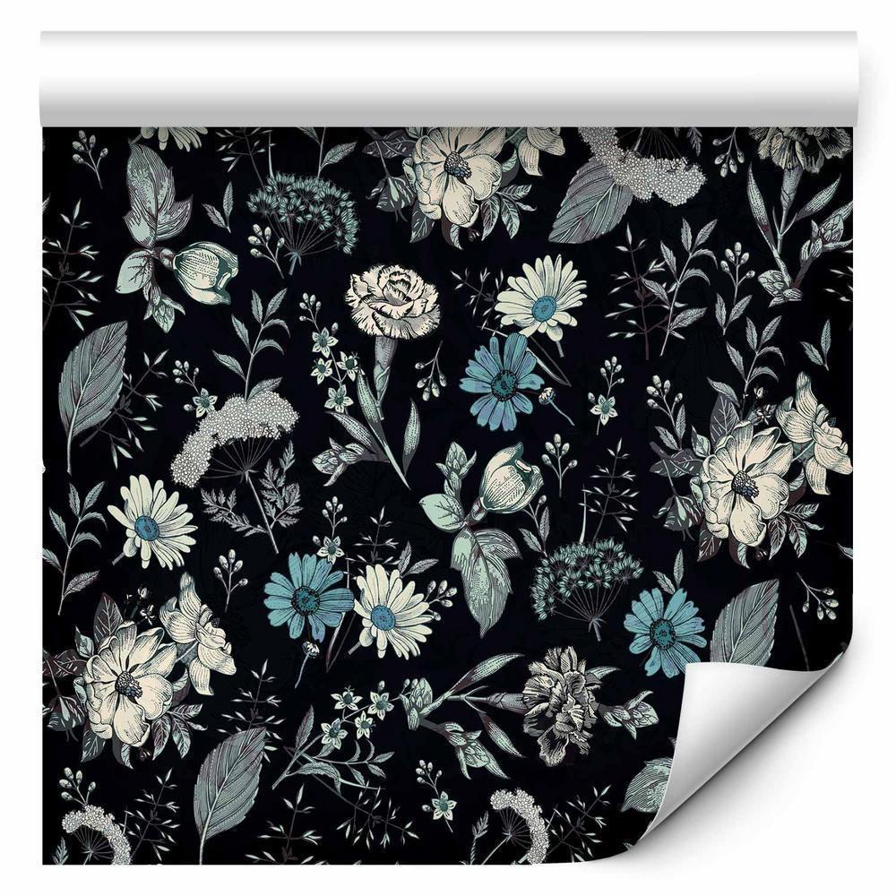 Tapeta - Pachnące kwiaty i zioła - błękitny