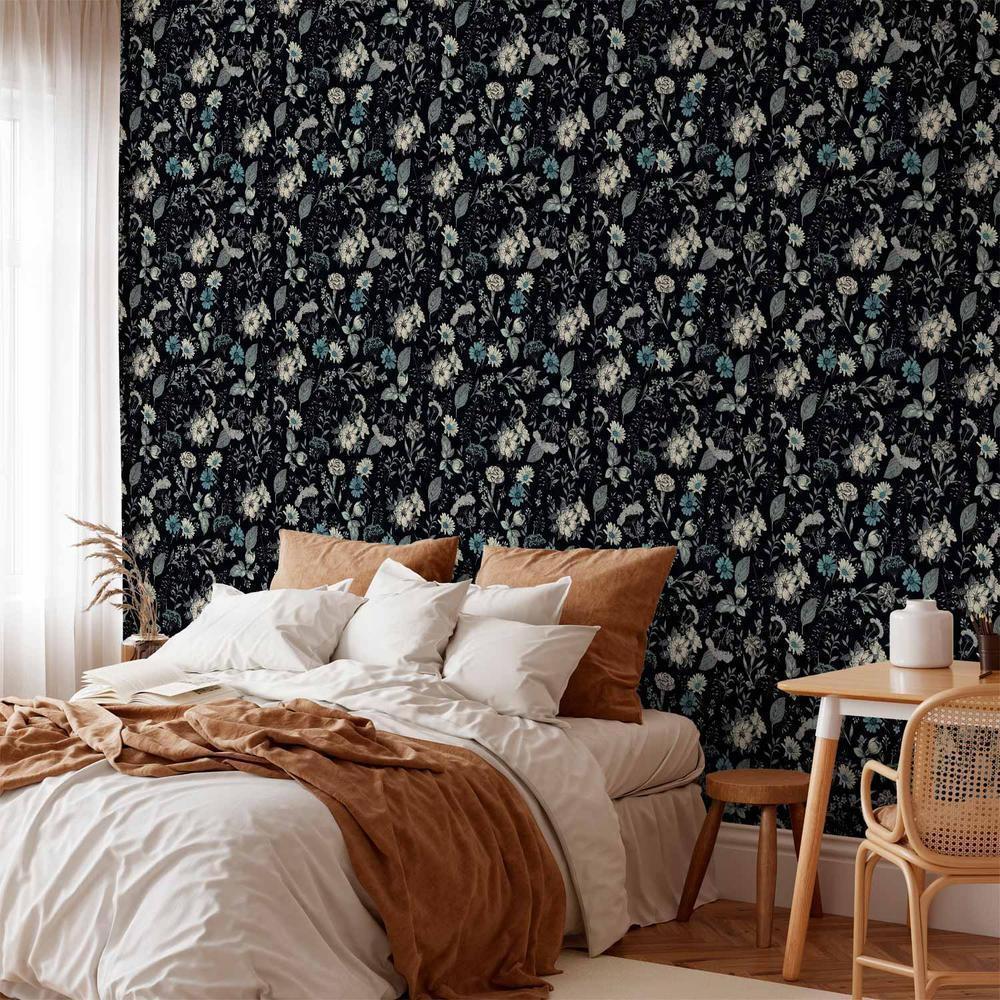 Tapeta - Pachnące kwiaty i zioła - błękitny