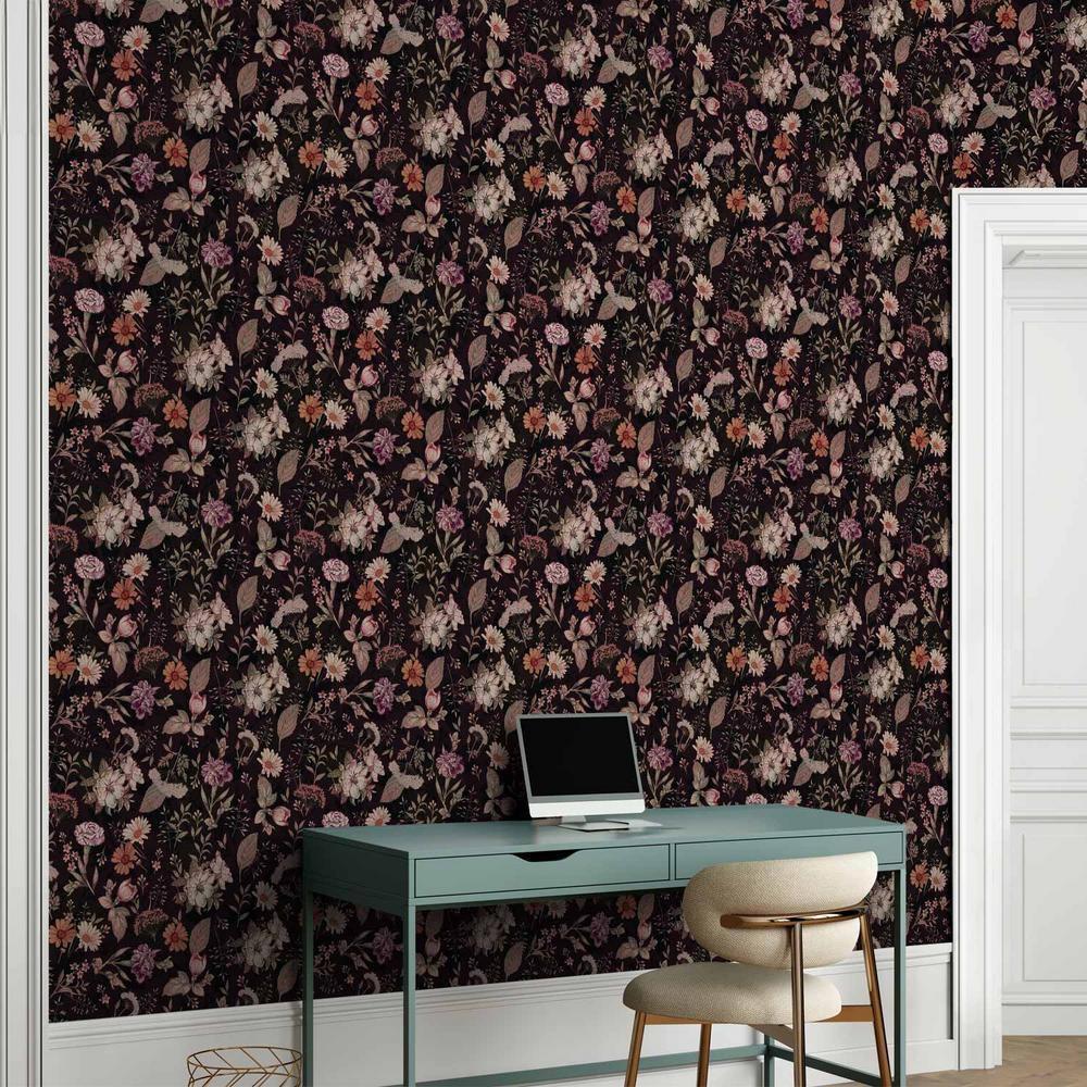 Tapeta - Pachnące kwiaty i zioła - śliwkowy