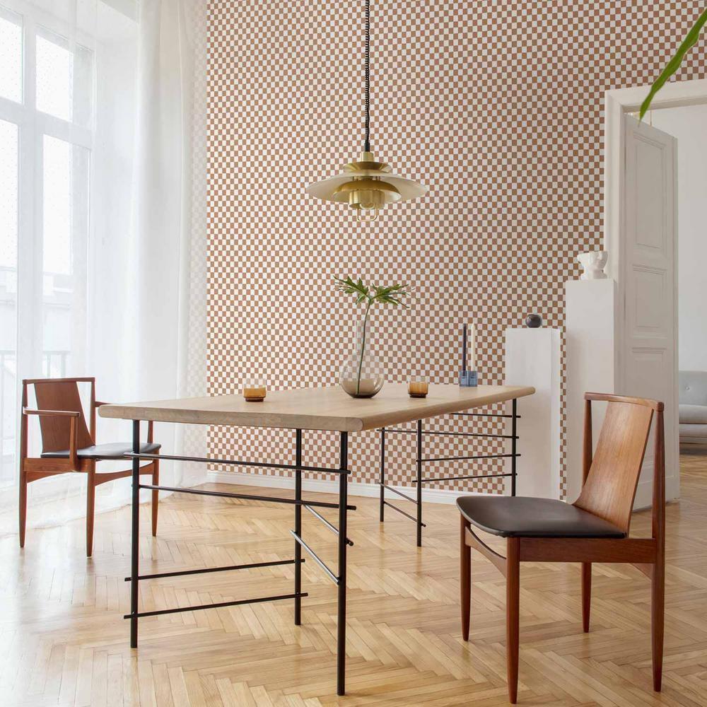 Tapeta - Szachowy Wzór - brązowo-biała kratka z delikatnym szumem