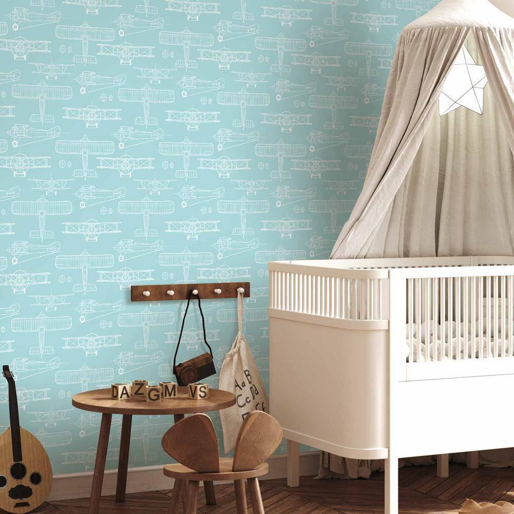 Tapeta - Szkic - zarys budowy samolotu białym kolorem na turkusowym tle