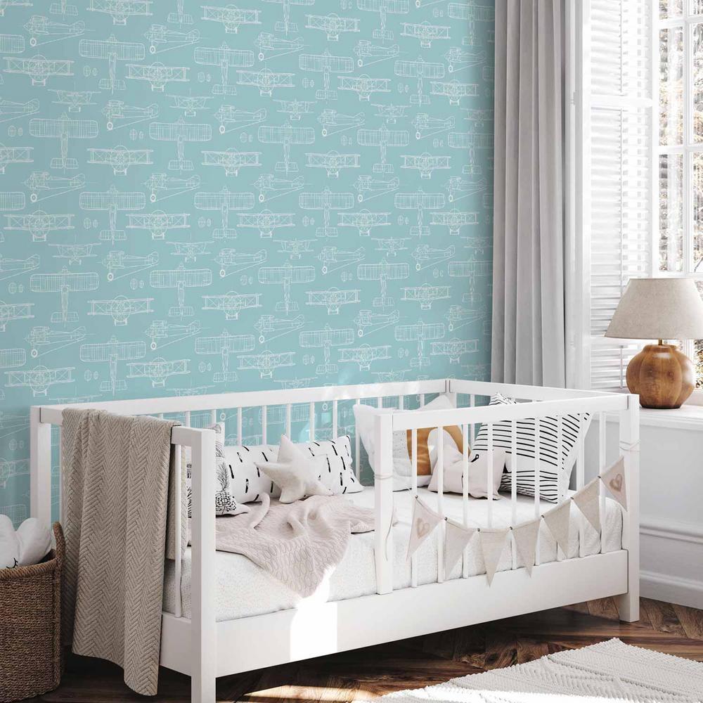 Tapeta - Szkic - zarys budowy samolotu białym kolorem na turkusowym tle