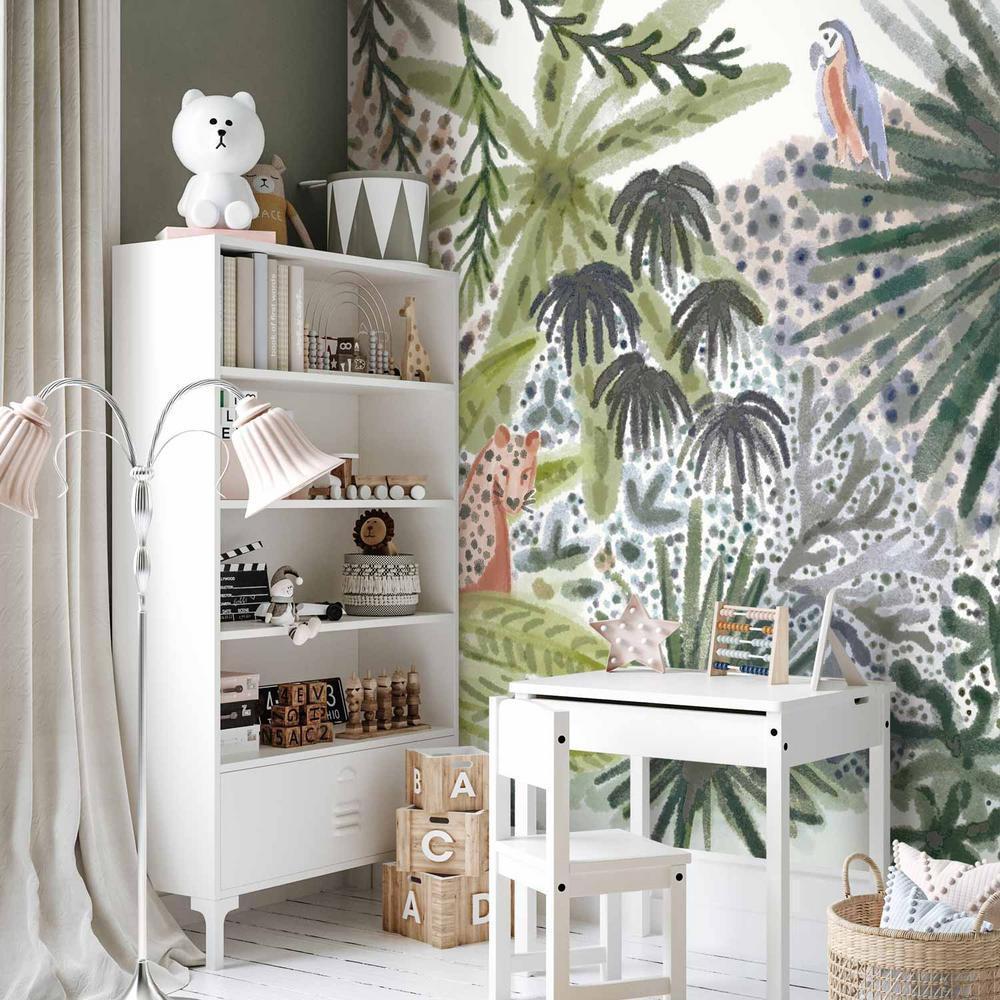 Fototapeta - Flora Madagaskaru - krajobraz tropikalny z akwarelowymi zwierzętami