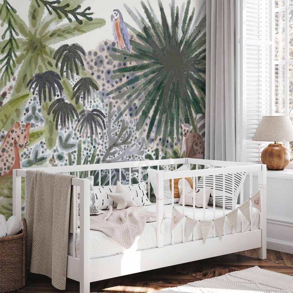 Fototapeta - Flora Madagaskaru - krajobraz tropikalny z akwarelowymi zwierzętami