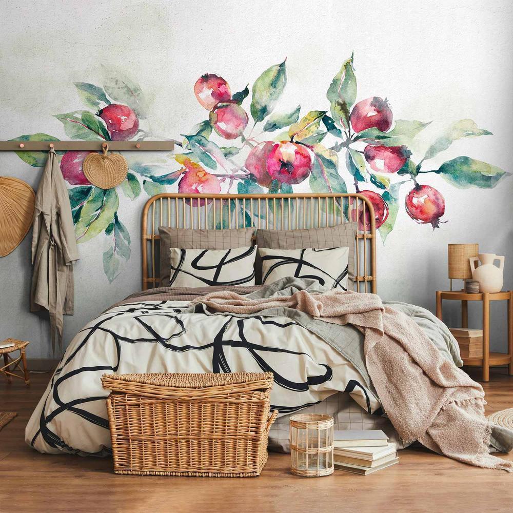 Fototapeta - Gałąź jabłoni - pejzaż z rośliną i czerwonymi jabłkami na białym tle