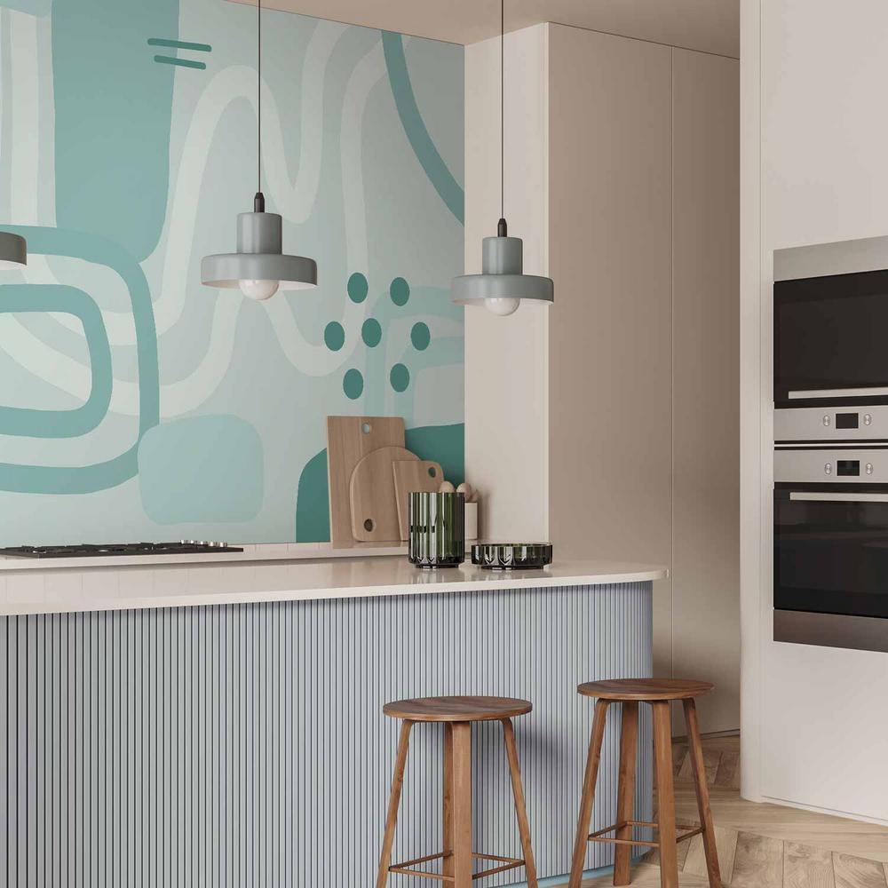 Fototapeta - Geometryczne formy i desenie - abstrakcyjne tło z turkusowymi wzorami