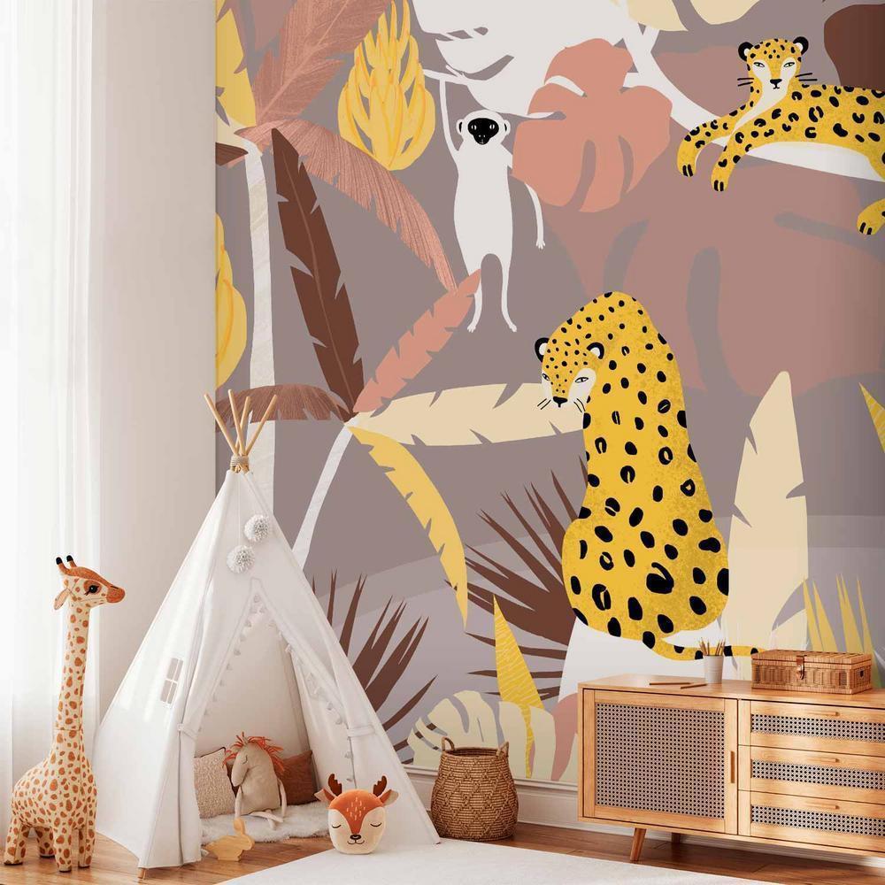 Fototapeta - Gepardy w dżungli - pejzaż egzotycznych zwierząt z palmami dla dzieci