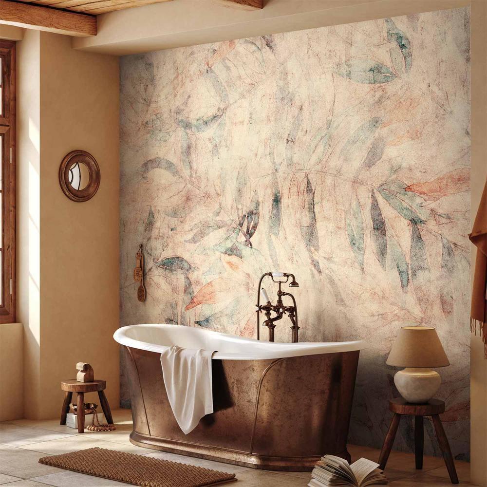 Fototapeta - Greckie laury - kompozycja z liśćmi w desenie na tle w żółtych tonach