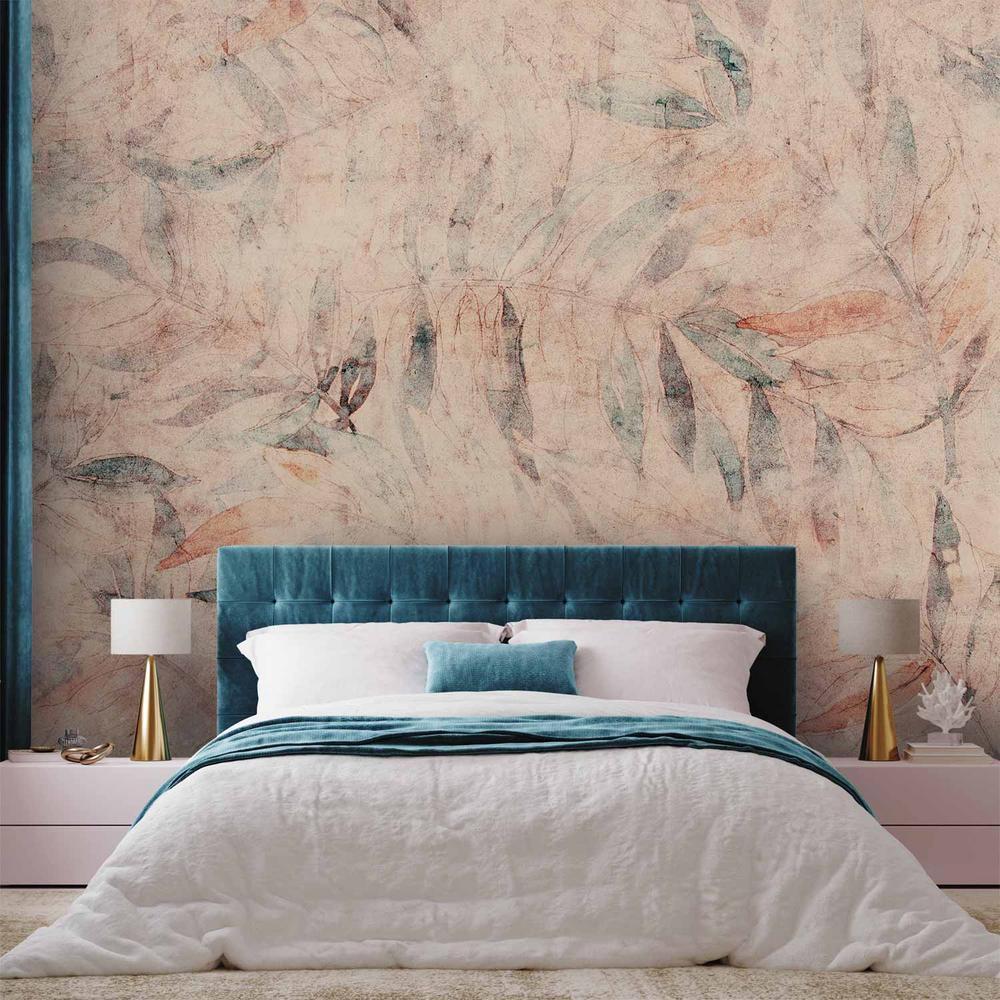 Fototapeta - Greckie laury - kompozycja z liśćmi w desenie na tle w żółtych tonach