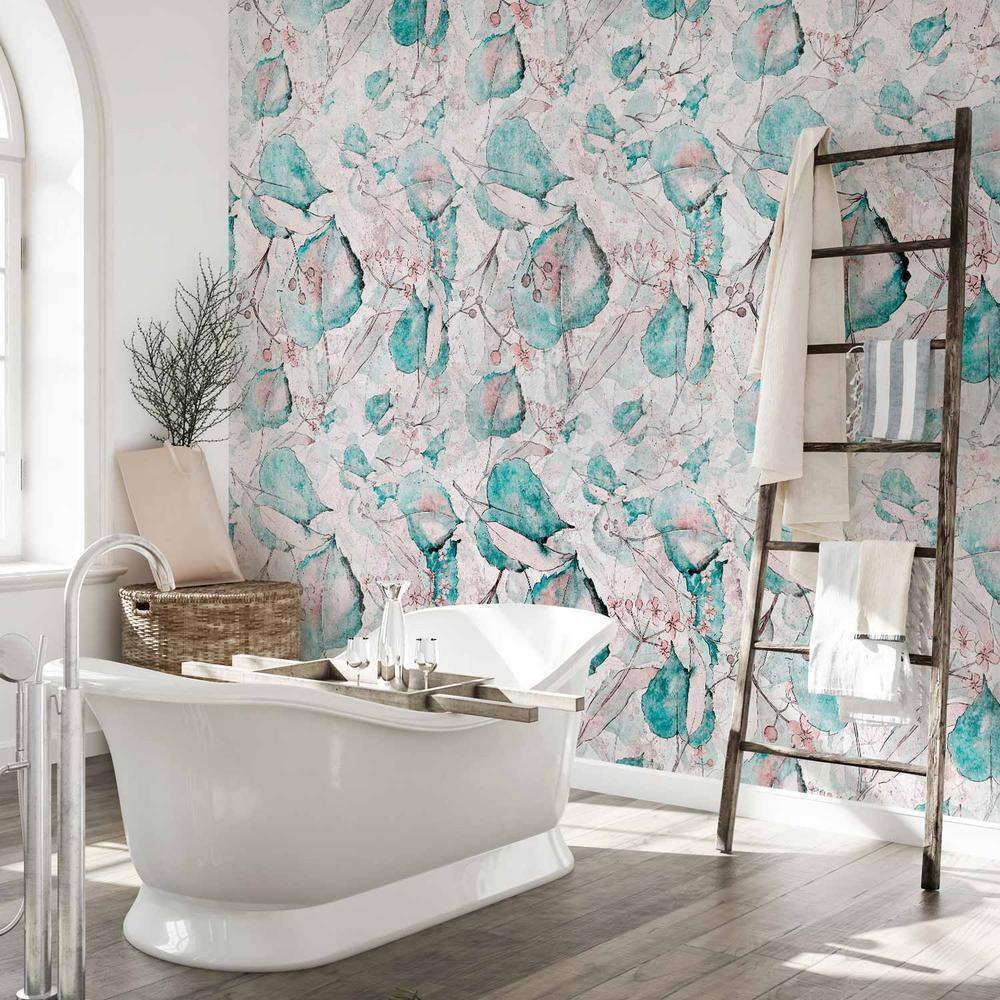 Fototapeta - Jesienne pamiątki - deseń z roślinnym motywem z turkusowymi liśćmi