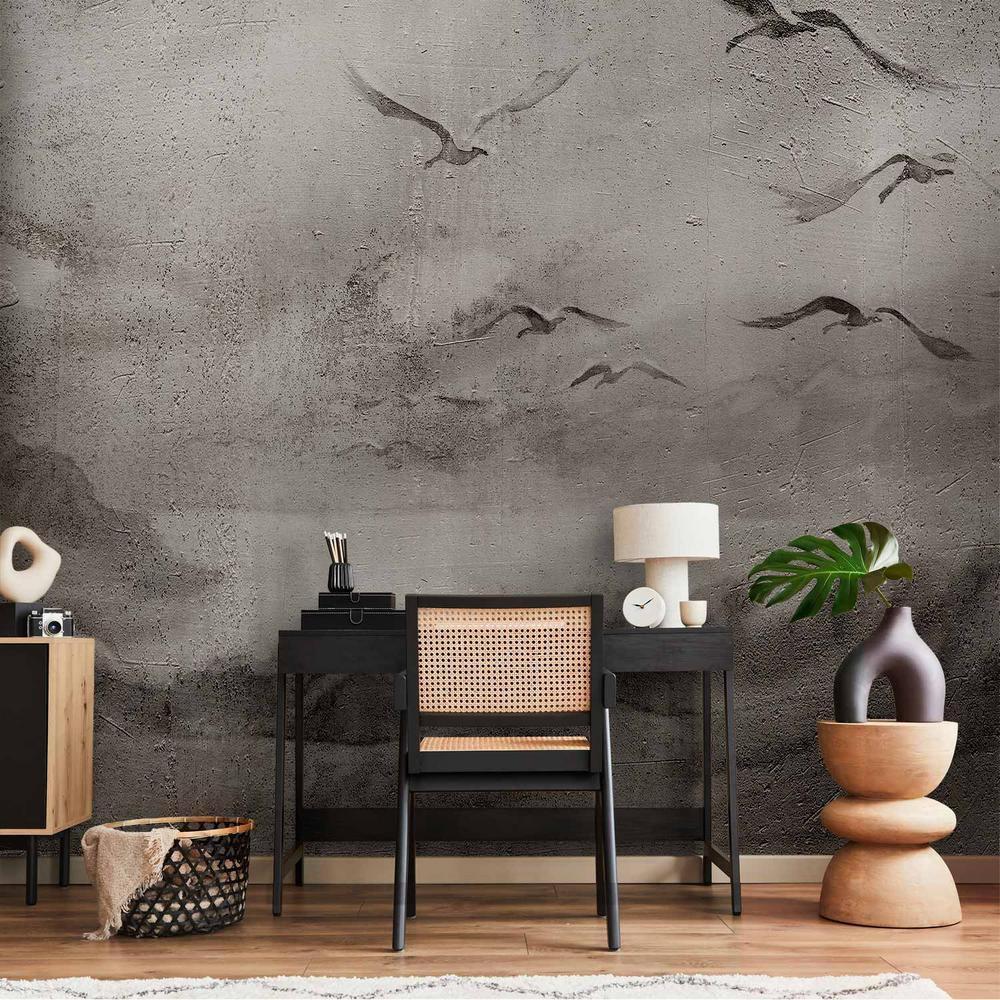 Fototapeta - Łabędzi lot - abstrakcyjny krajobraz ptaków nad jeziorem z teksturą