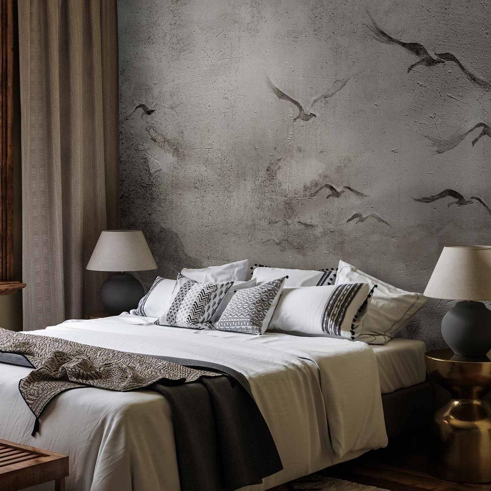 Fototapeta - Łabędzi lot - abstrakcyjny krajobraz ptaków nad jeziorem z teksturą