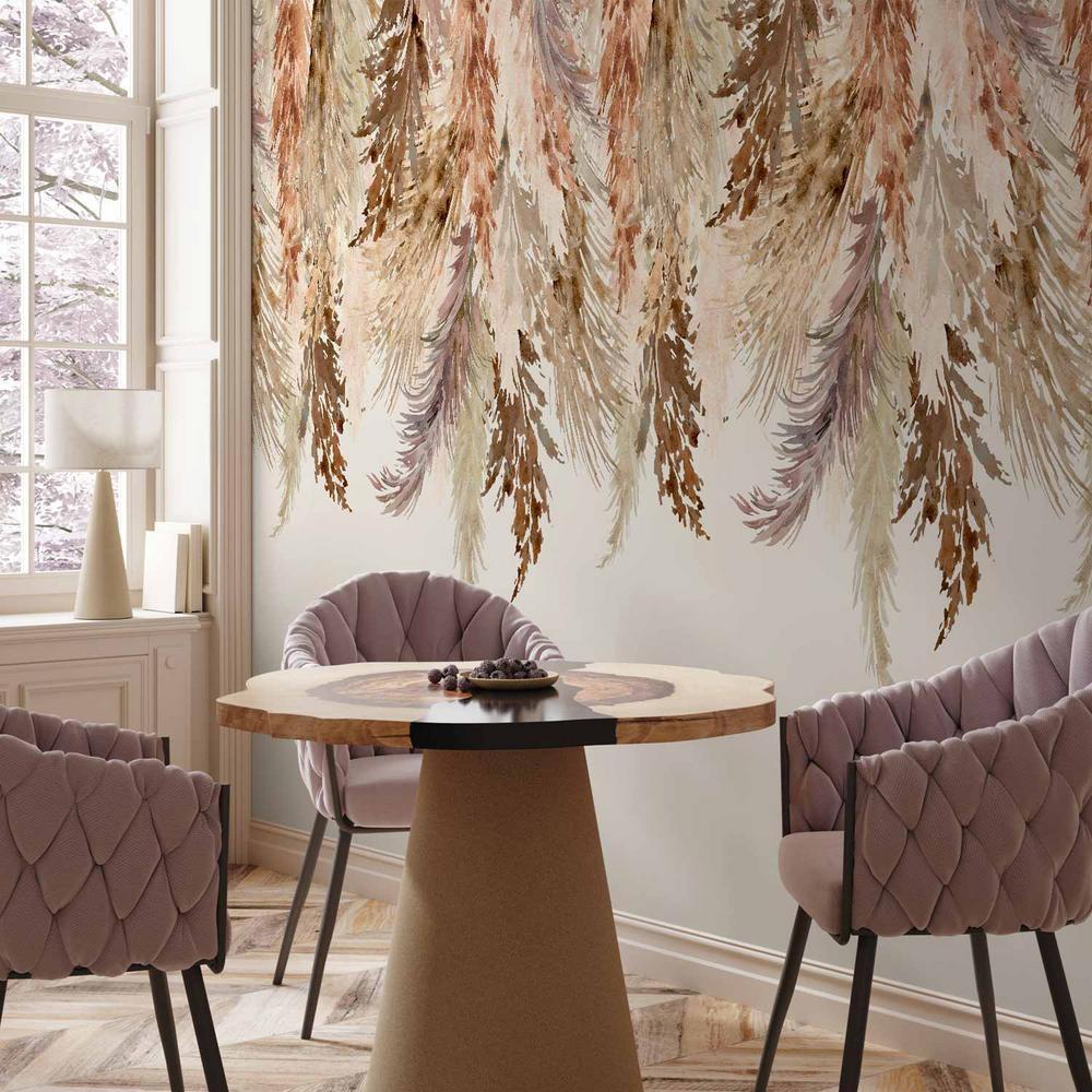 Fototapeta - Minimalistyczny pejzaż boho - zwisające liście w beżowych barwach